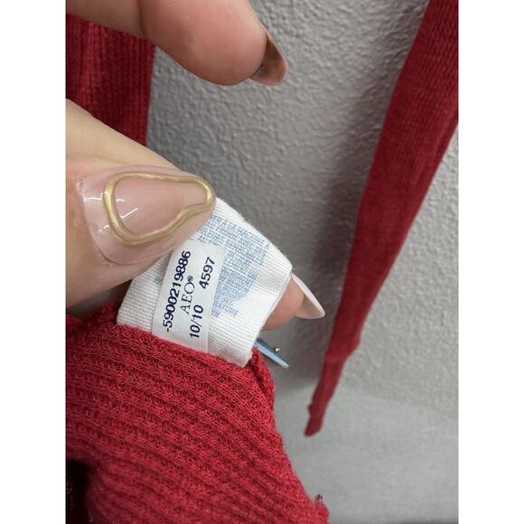 Aerie Womens Shirt Size Small Red Waffle Knit Long Sleeve - Picture 5 of 10